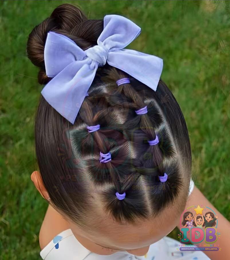 Moño alto con diseño de ligas lilas