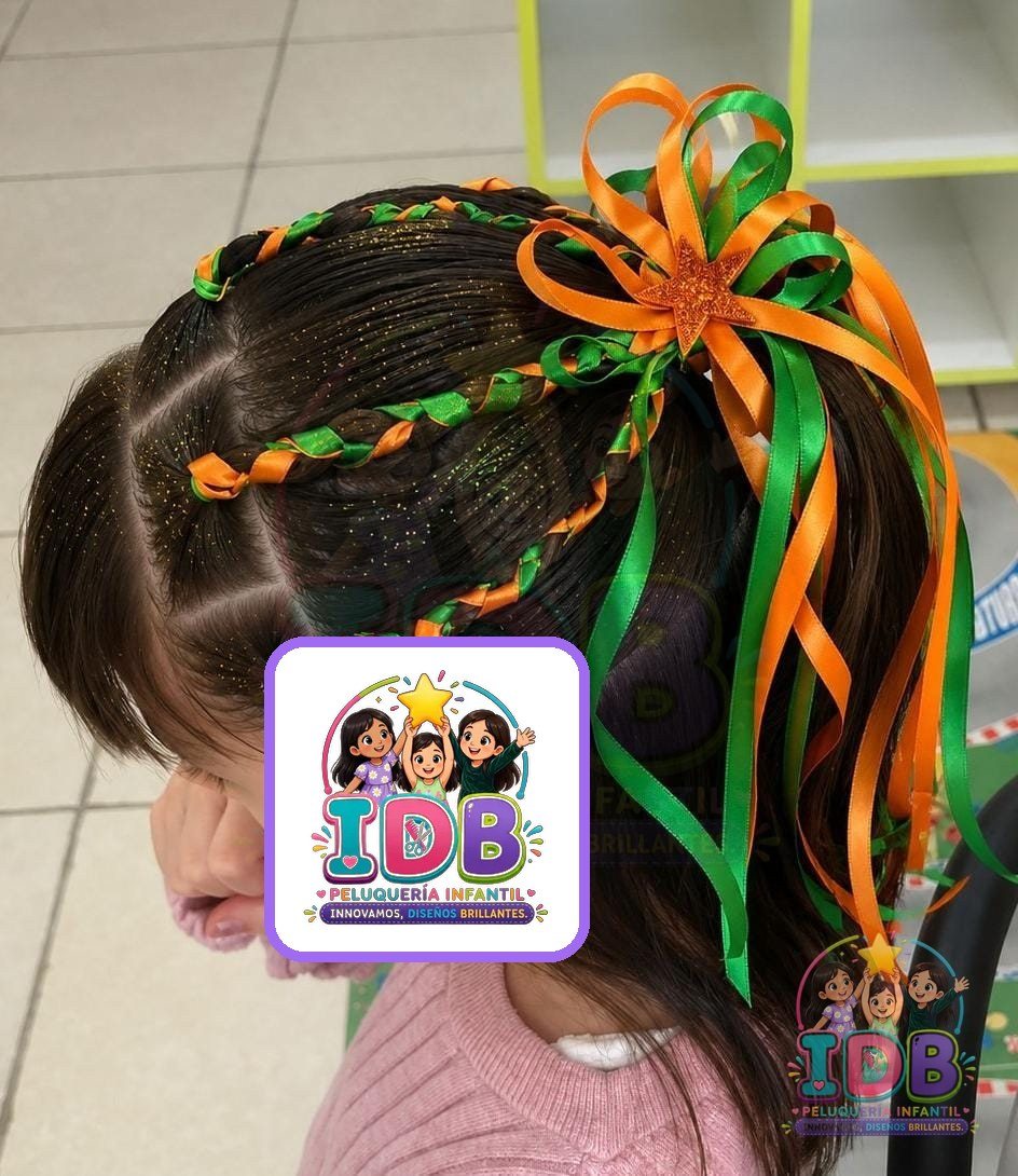 Niña con trenzas y cintas de colores